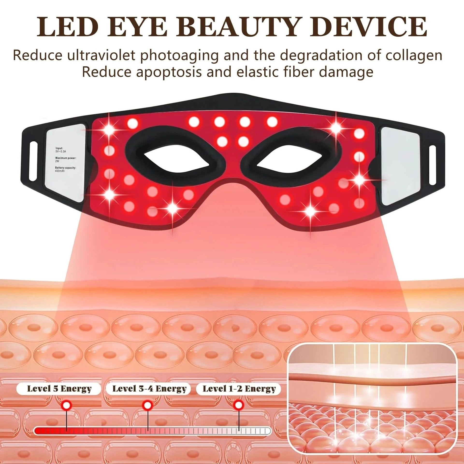 Red Light Therapy Eye Massager Anti Aging Device - Silicone Wireless LED Mask for Dark Circle Reduction Home Care and Relaxation