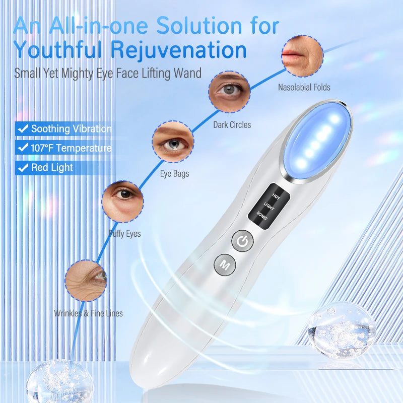2025 New Vibration Eye Massager Anti Dark Circle Blue Light Anti Wrinkle Eye Massage Pen Hot Compress Eye Beauty Care Device