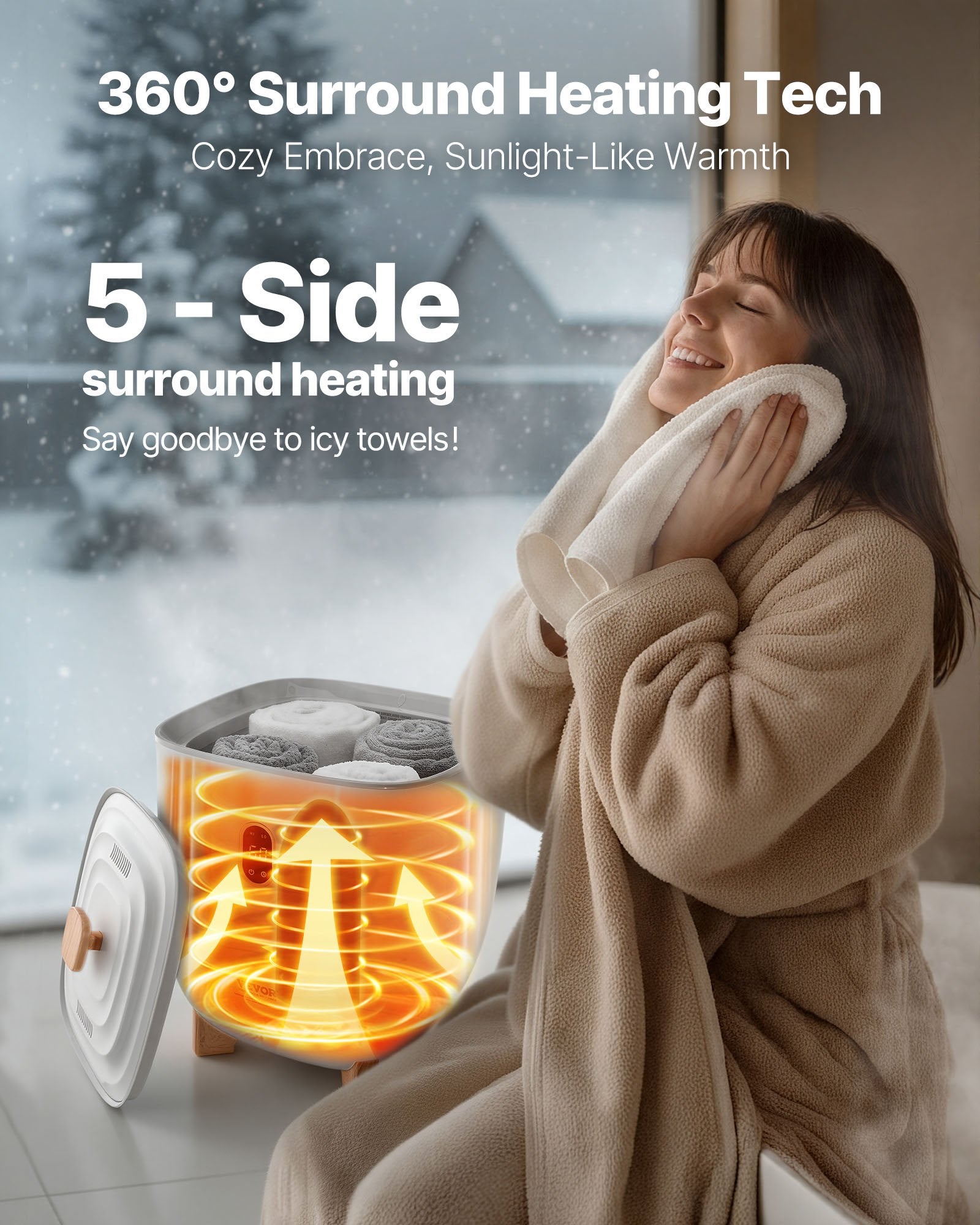 Towel Warmers For Bathroom, 25 L Towel Warmer Bucket With Auto Shut Off For Spa Fits Up To 5 Oversized Bath Towels, Blankets, Clothes, Bathrobes, PJ's And More
