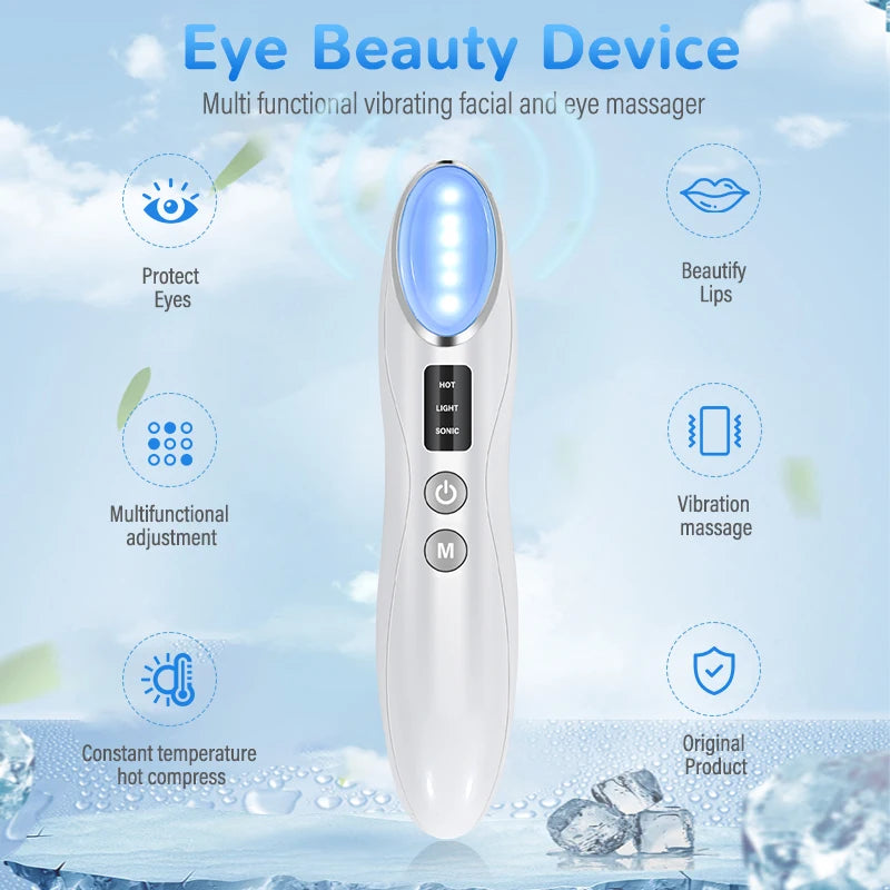 2025 New Vibration Eye Massager Anti Dark Circle Blue Light Anti Wrinkle Eye Massage Pen Hot Compress Eye Beauty Care Device