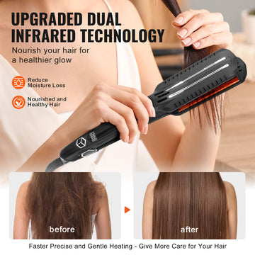 VEVOR Hair Straightener, Titanium Flat Iron, Dual Infrared Hair Straightener Flat Iron With LCD Display And 19 Temp Levels, Dual Voltage 110V 240V For Salon Home Travel Use