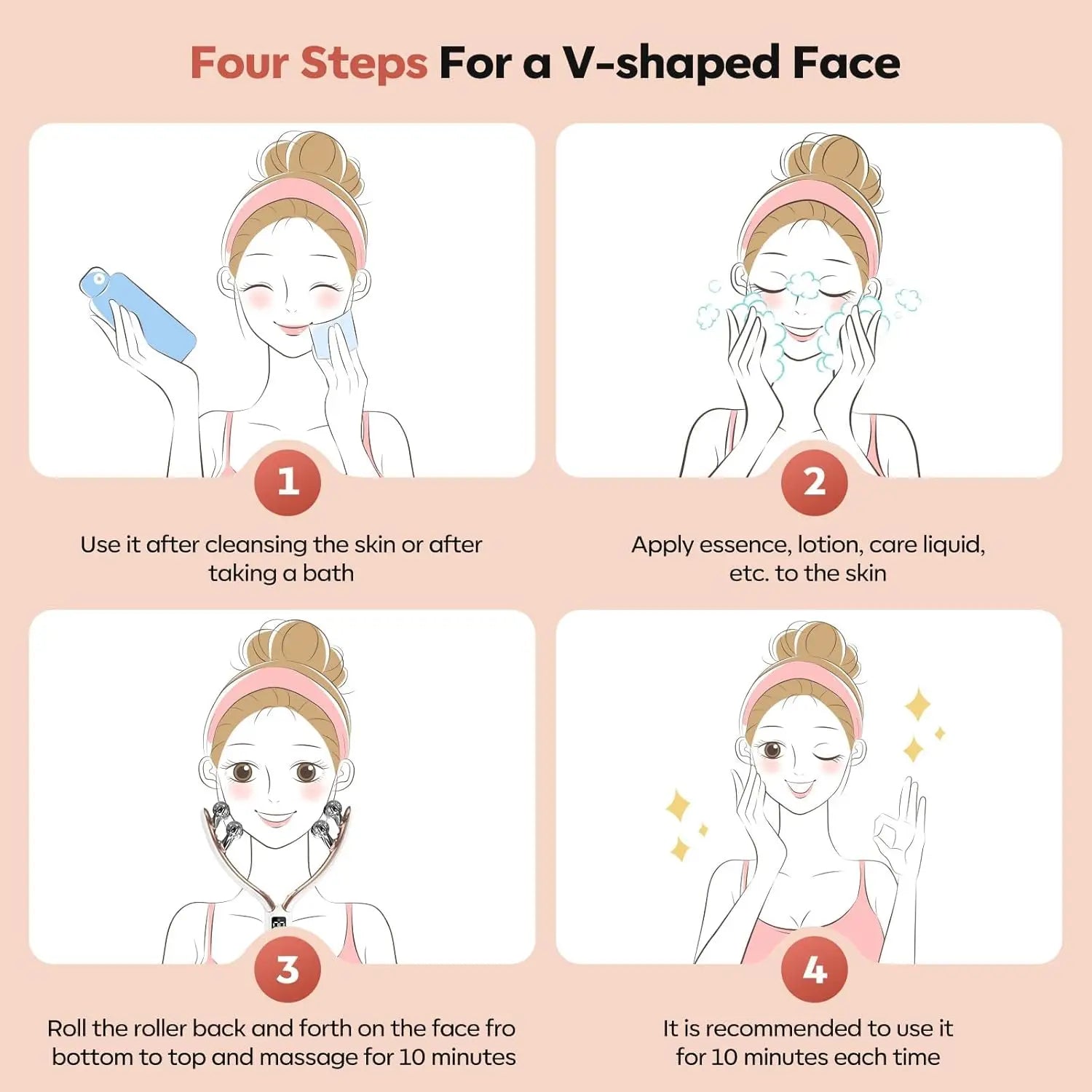 Facial Massager for Face and Neck V‑Shape Lifting Roller with Microcurrent Red Blue Light Therapy Vibrating Face Slimmer Device