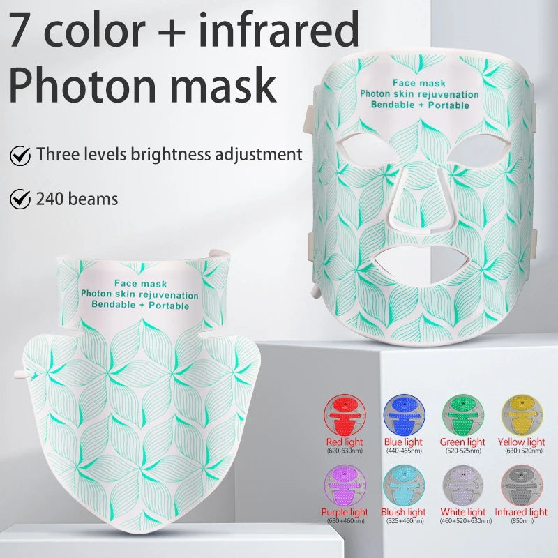 Red Light Near Infrared Therapy LED 8 Colors Face Mask and Neck Anti Aging Wrinkle Acne Pore Oil Control Skin Tighten Whiten