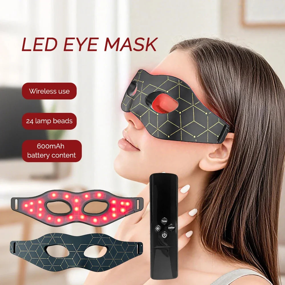 LED Eye Mask Red Light Therapy for Dark Circle Remover - Silicone Anti-Aging Eye Massager Home Use Device