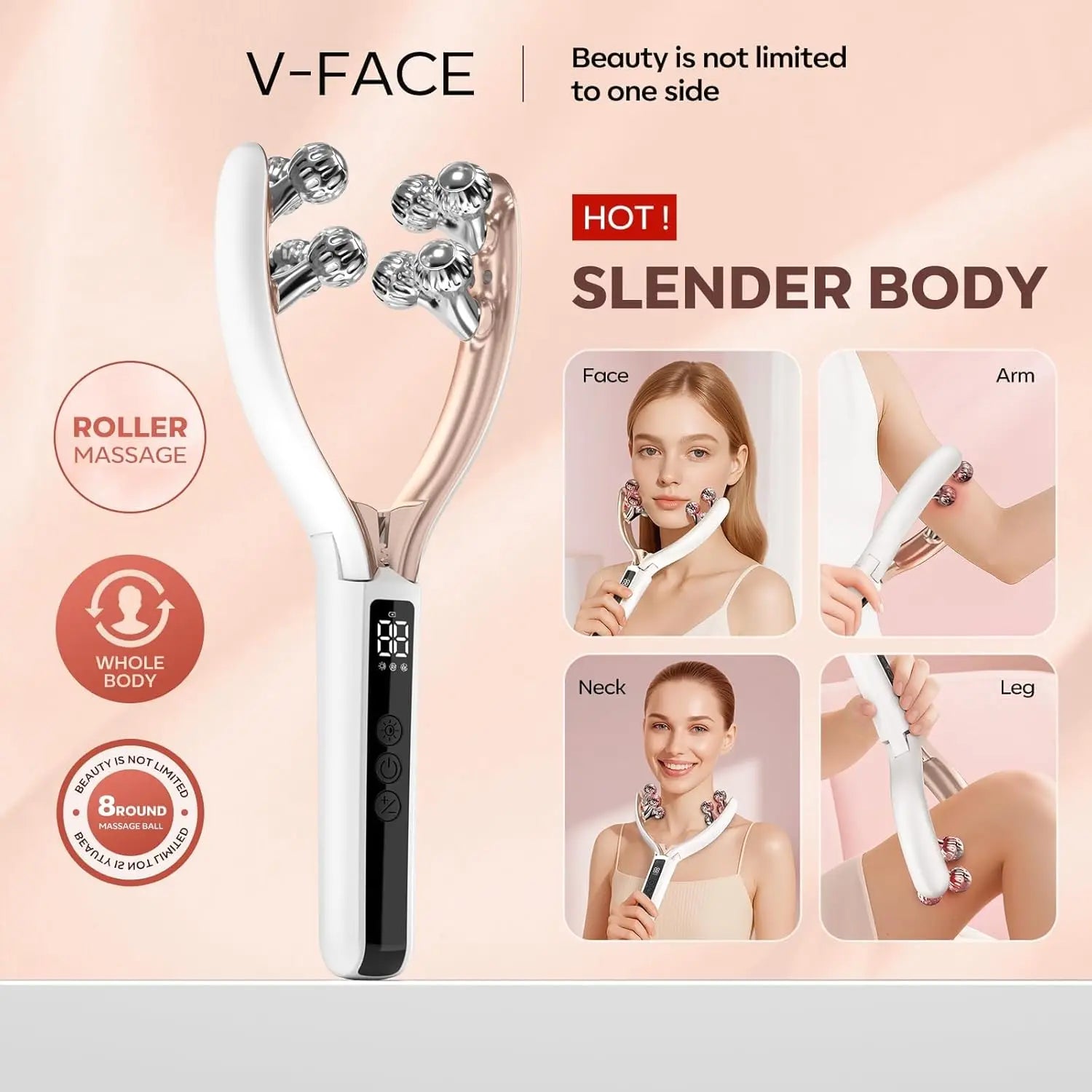 Facial Massager for Face and Neck V‑Shape Lifting Roller with Microcurrent Red Blue Light Therapy Vibrating Face Slimmer Device