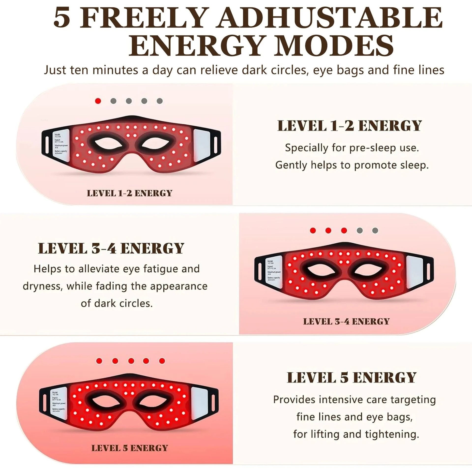 Red Light Therapy Eye Massager Anti Aging Device - Silicone Wireless LED Mask for Dark Circle Reduction Home Care and Relaxation