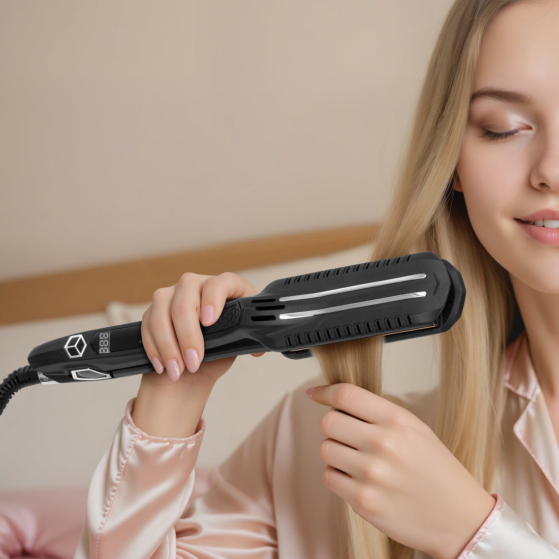 VEVOR Hair Straightener, Titanium Flat Iron, Dual Infrared Hair Straightener Flat Iron With LCD Display And 19 Temp Levels, Dual Voltage 110V 240V For Salon Home Travel Use